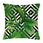 Tropical Palm Leaves Cotton Linen Pillow Cover 18x18"