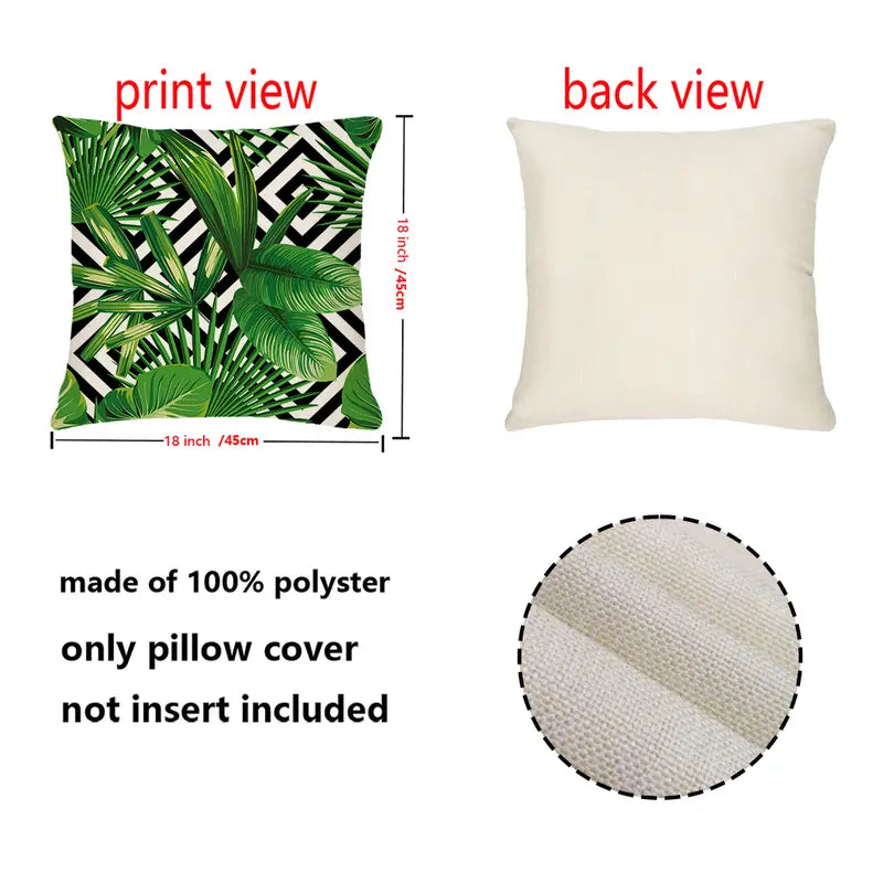 Tropical Palm Leaves Cotton Linen Pillow Cover 18x18"