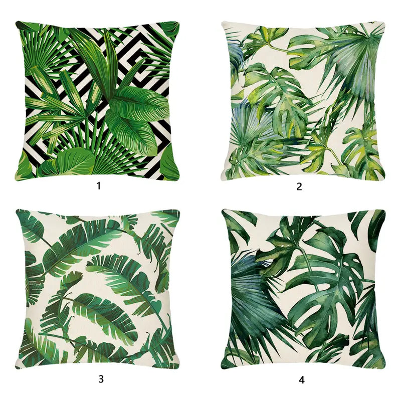 Tropical Palm Leaves Cotton Linen Pillow Cover 18x18"