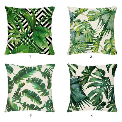 Tropical Palm Leaves Cotton Linen Pillow Cover 18x18"