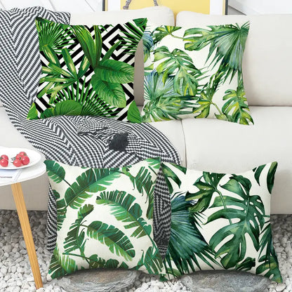 Tropical Palm Leaves Cotton Linen Pillow Cover 18x18"